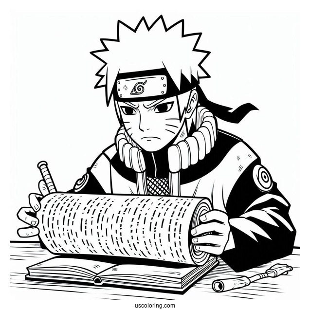 Tired Naruto Coloring Page Reading A Scroll For Adults