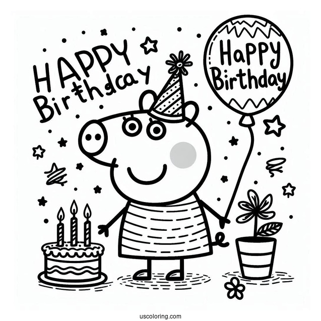 Happy Birthday Peppa Pig Coloring Sheet