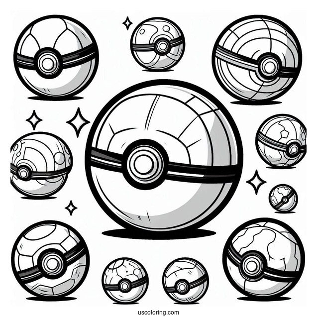 Several Varieties Of Pokéball Coloring Page