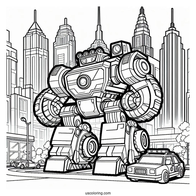 Detailed Rescue Bots Coloring Page Of Boulder In The City