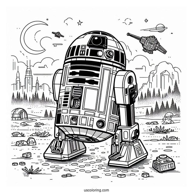 Lego R2-D2 Coloring Page For Kids
