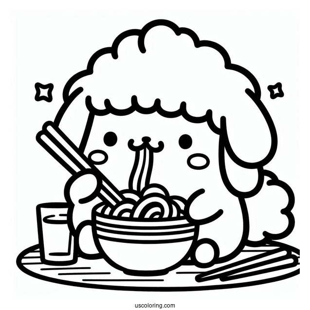 Pompompurin Eating Ramen Coloring Page