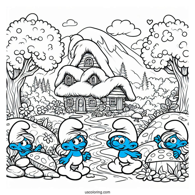 Coloring Page Of Smurf Village