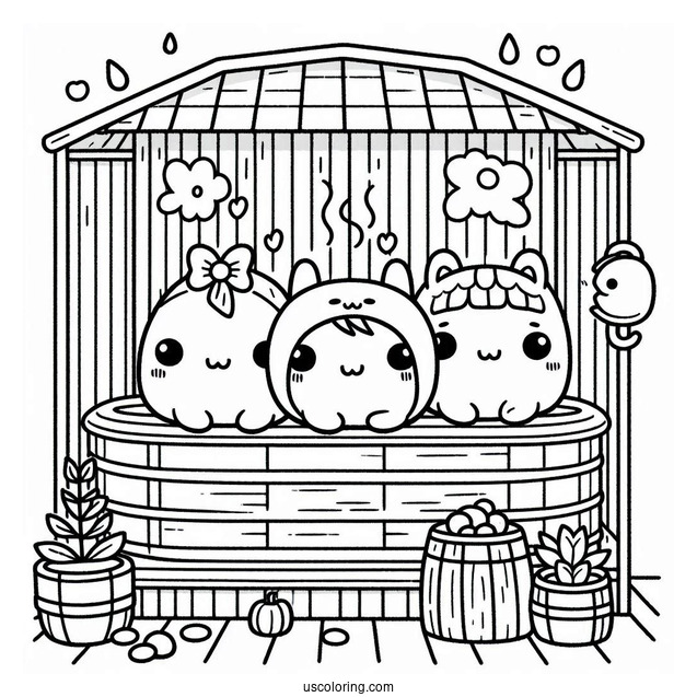 Sumikko Gurashi Coloring Page Of Friends In Japanese Sauna