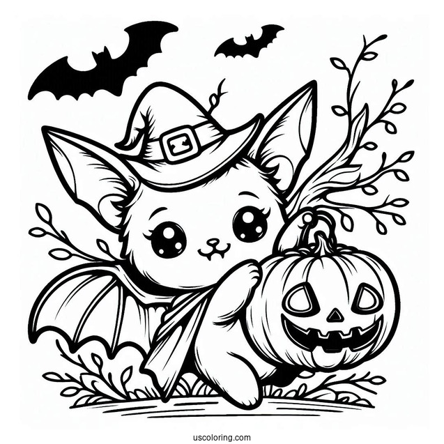 Bat Coloring Page Carrying Jack O Lantern On Halloween