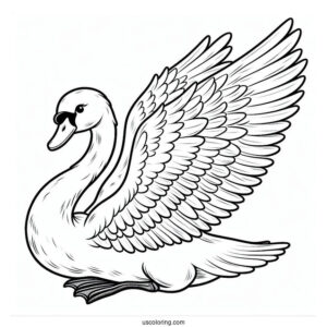 Easy Swan Coloring Page With Wings Spread Out For Kids