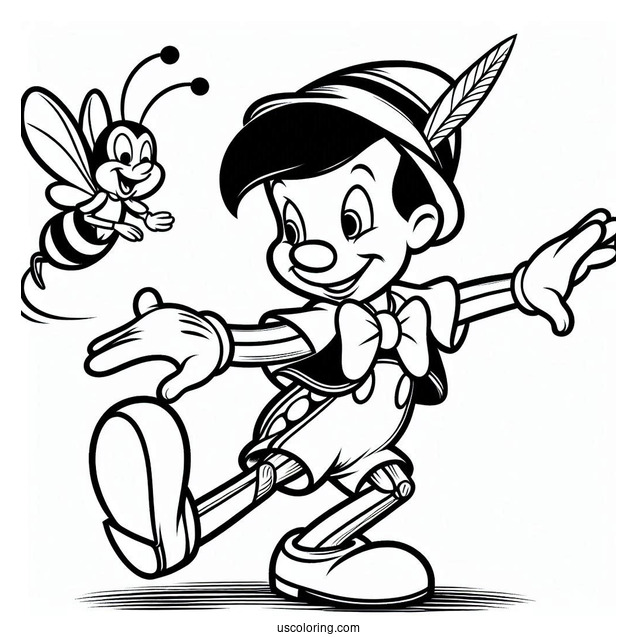 Pinocchio Coloring Page Of Geppetoo And Jiminy Cricket Dancing