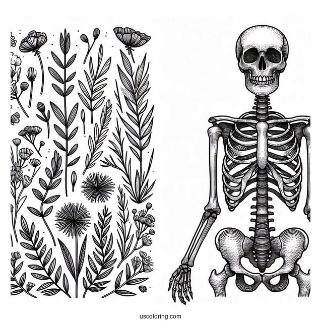 Detailed Skeleton Coloring Page In Nature