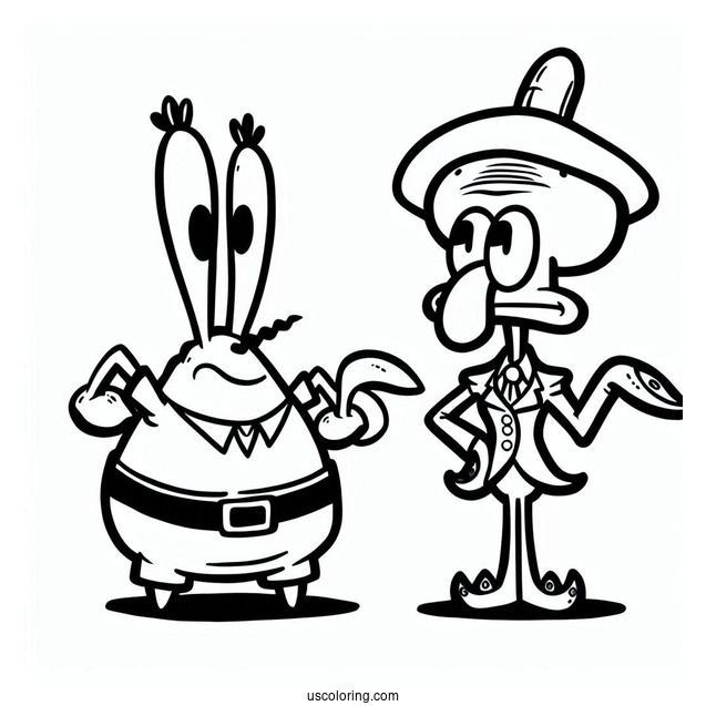 Simple Eugene Harold Krabs With Squidward Coloring Page For Kids