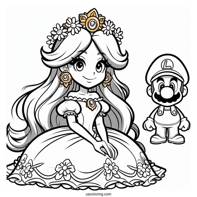 Easy Princess Daisy Coloring Page And Luigi For Kids