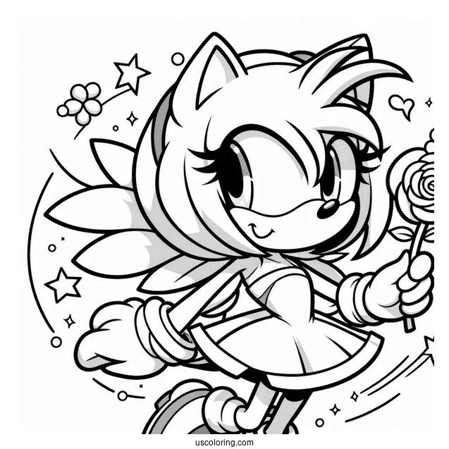 Amy Rose In Super Smash Bros Coloring Sheet