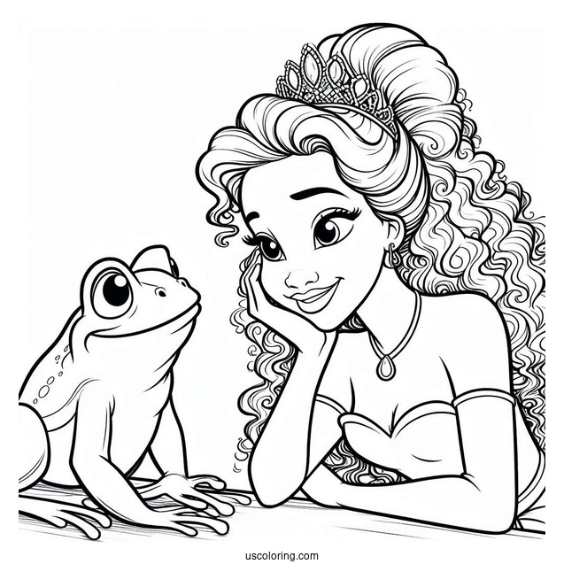 Princess Tiana Smiling At Frog Prince Naveen Coloring Page