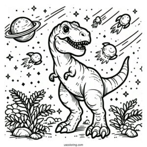 Easy To Color T-Rex Dinosaur With Astroids