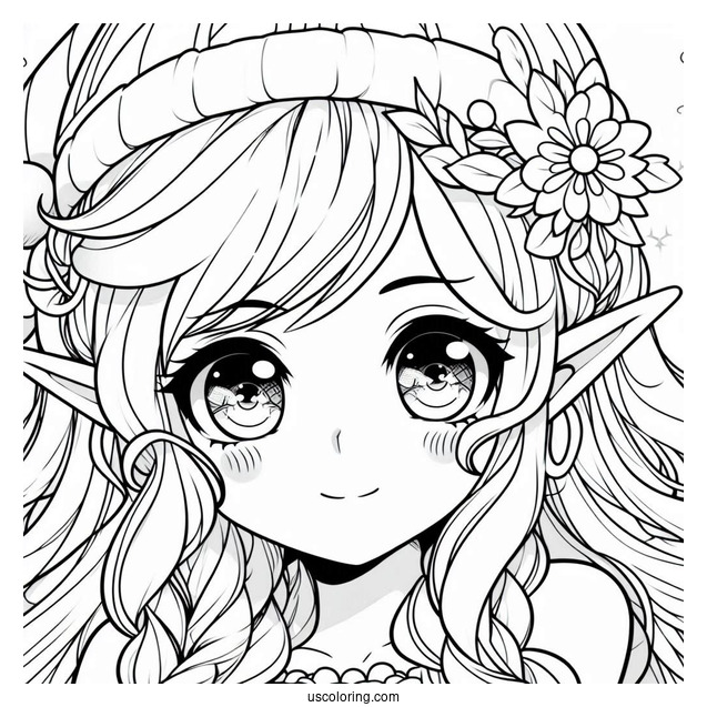 Coloring Sheet Of a Girl Elf To Color