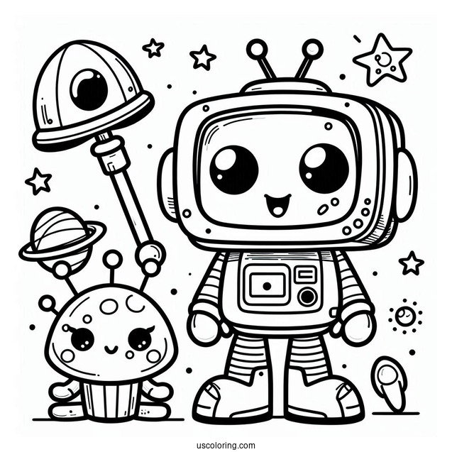 Simple Chibi TV Robot Coloring Sheet For Preschoolers