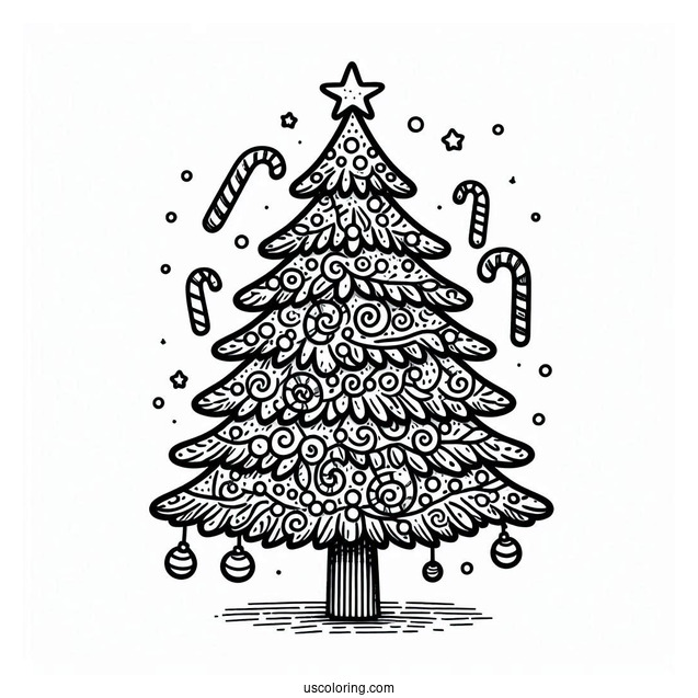 Christmas Tree With Candy Canes To Color