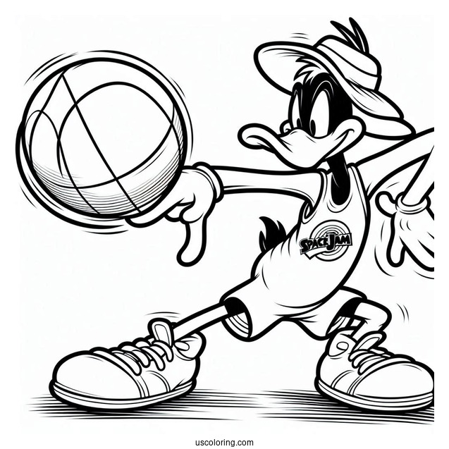 Daffy Duck Aiming Basketball Coloring Sheet