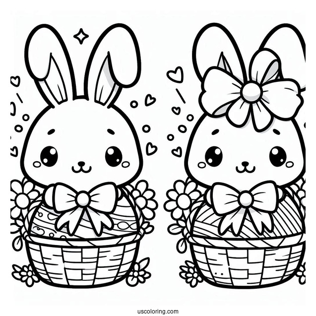 Easter Coloring Page Of Easy Kawaii Easter Bunny With Bow For Preschoolers