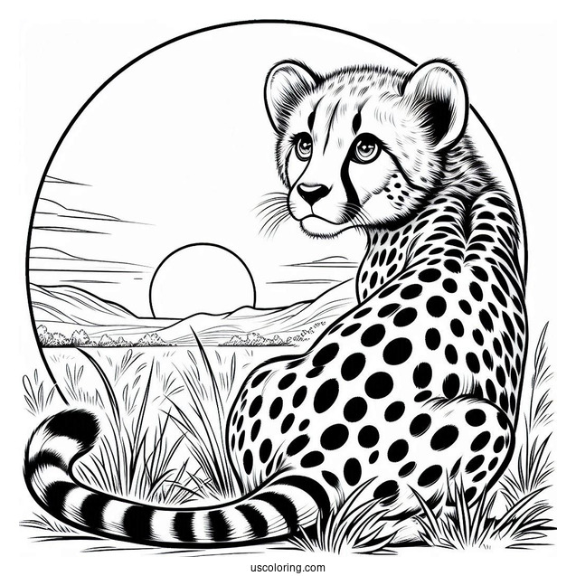 Simple Cheetah Coloring Page Looking Back For Kids