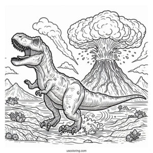 T-Rex Dinosaur Running From Volcano