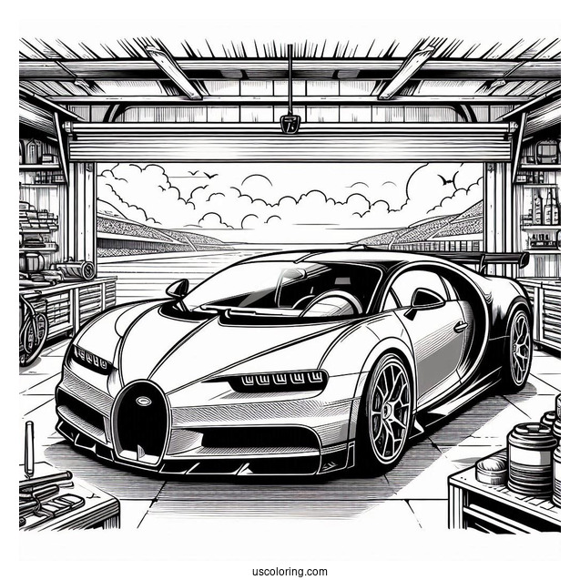 Parked Bugatti Coloring Page Chiron In garage