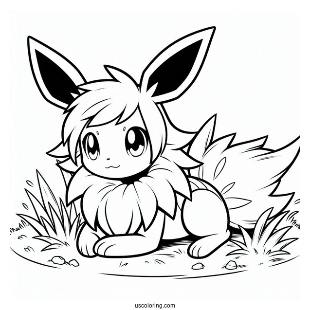 Jolteon Coloring Page Resting On Grass For Kids