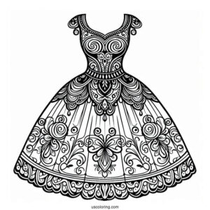 Easy Neoclassical Dress Coloring Page Design Coloring Page For Kids