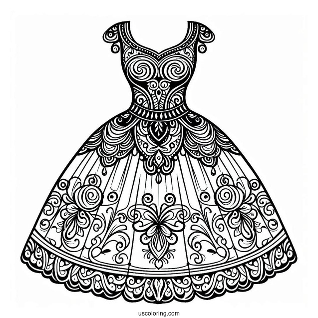Easy Neoclassical Dress Coloring Page Design Coloring Page For Kids