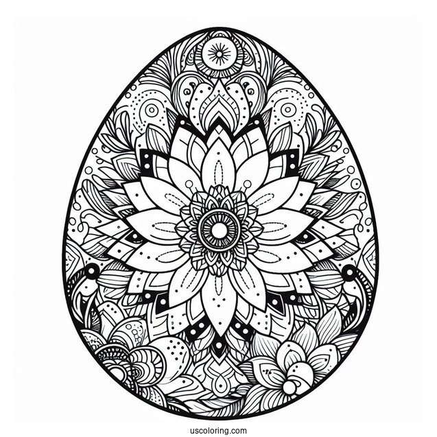 Intricate Flower Mandala Easter Egg Coloring Page For Adults