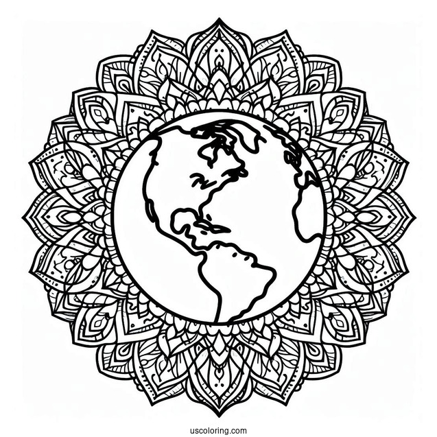 Intricate Earth Mandala Coloring Page