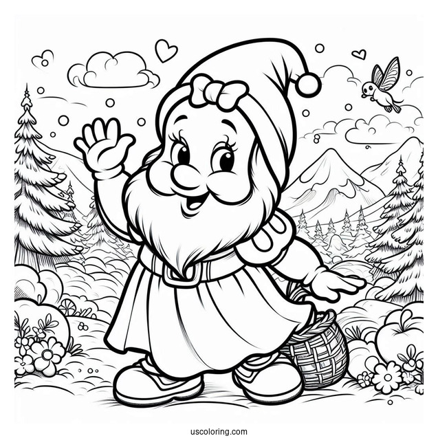 Snow White Coloring Pages Of Dopey Dwarf Waving For Kids