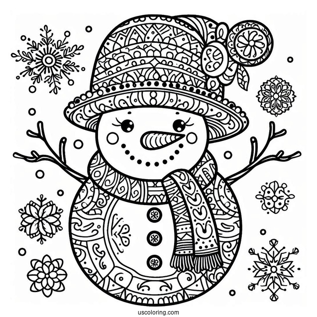 Coloring Page Of a Snowman Mandala