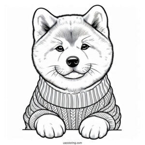 Akita Dog Wearing Sweater For Kids Coloring In