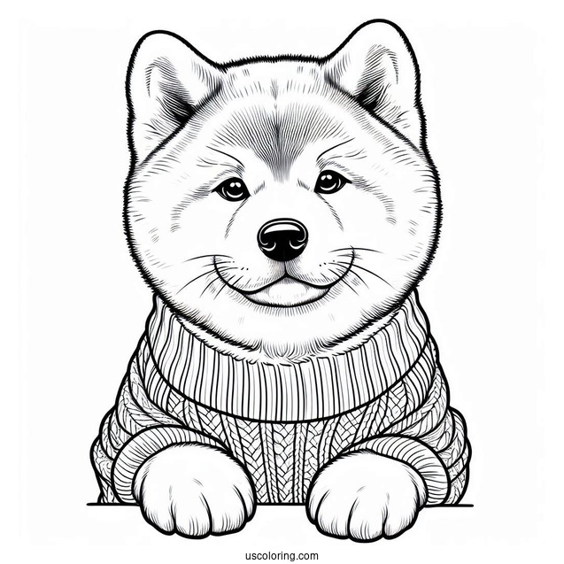 Akita Dog Wearing Sweater For Kids Coloring In