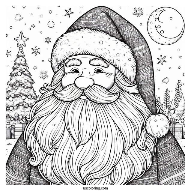 Father Christmas With Big White Beard To Color