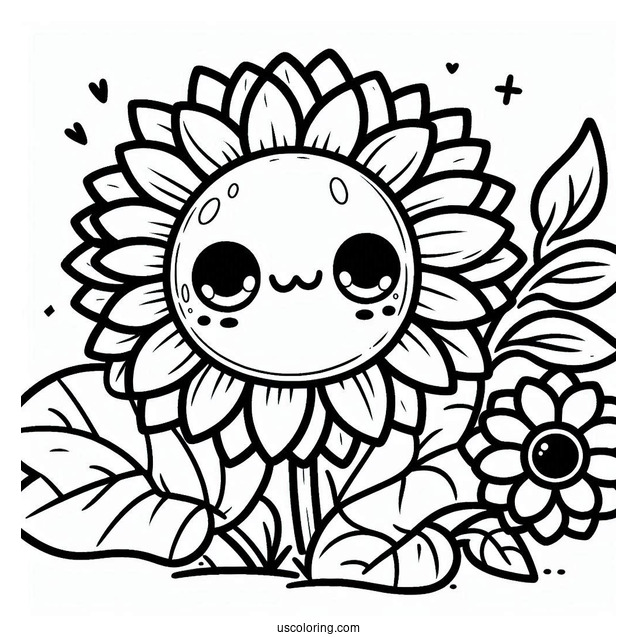 Kawaii Sunflower Coloring Page