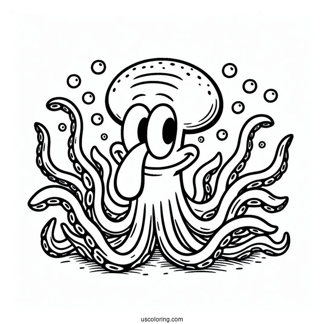 Squidward Coloring Page With Tentacles