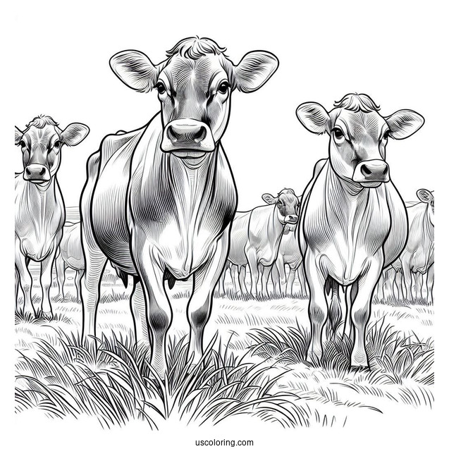 Herd Of Jersey Cows Standing In Field To Color