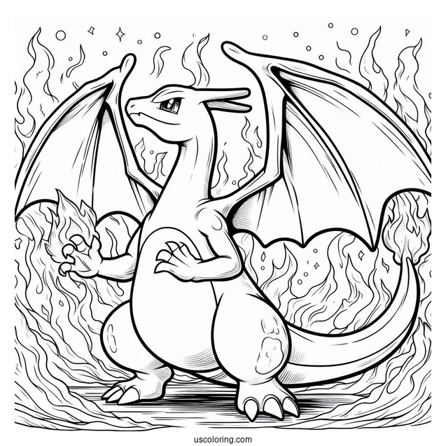 Charizard In The Middle Of Fire Coloring Page
