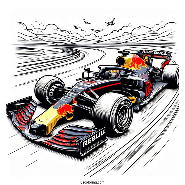 F1 Coloring Page Red Bull Racing RB18 On Race Track