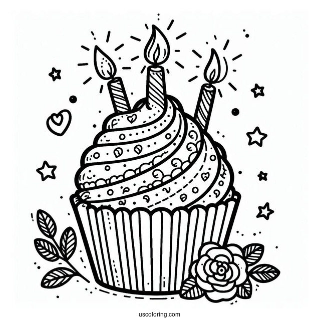 Birthday Cupcake Coloring Page
