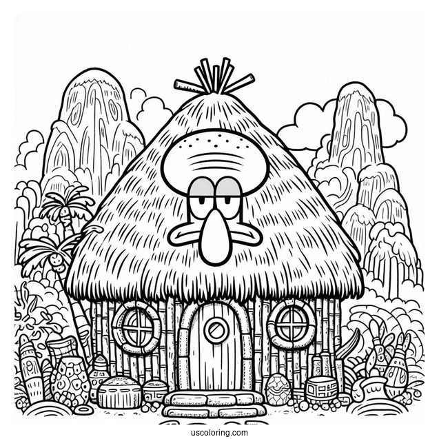 Squidward Coloring Page Moai House