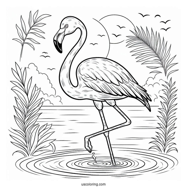 Flamingo Walking In The Water