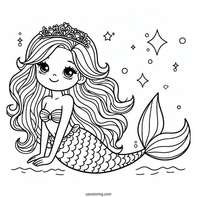 Young Mermaid Princess Coloring Page For Kids