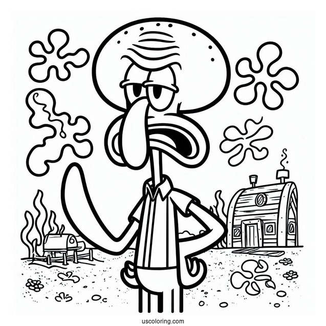 Squidward Complaining Coloring Page