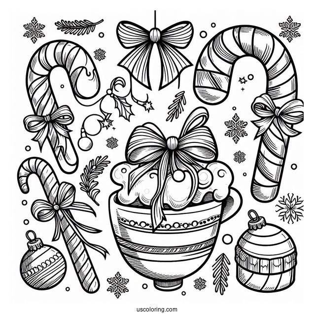 Christmas Themed Candy Cane To Color