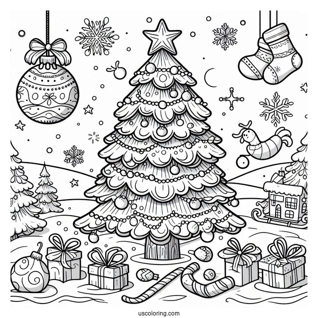 Christmas Tree With Decorations To Color