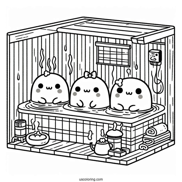 Sumikko Gurashi Coloring Page Of Friends In Japanese Sauna