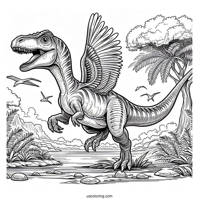 Suchomimus Roaring And Running Coloring Page