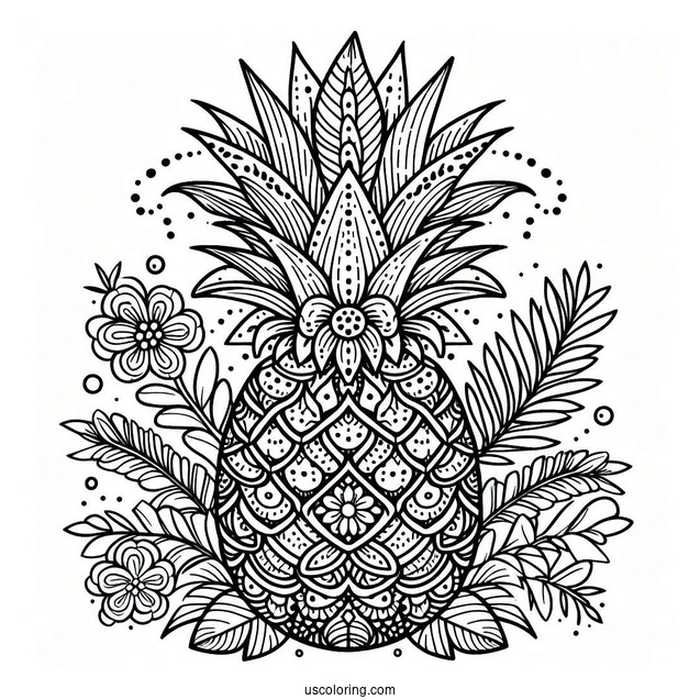 Beautiful Floral Pineapple Coloring Page for Adults